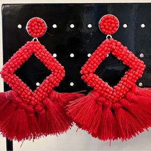 Statement earrings, silver and red, matches HOC Poppy, true red.